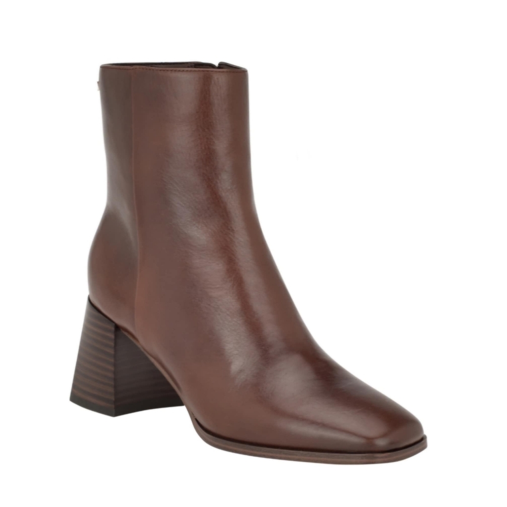 Chic Brown Heeled Ankle Boots with Chunky Heel and Square Toe Calvin Klein Women